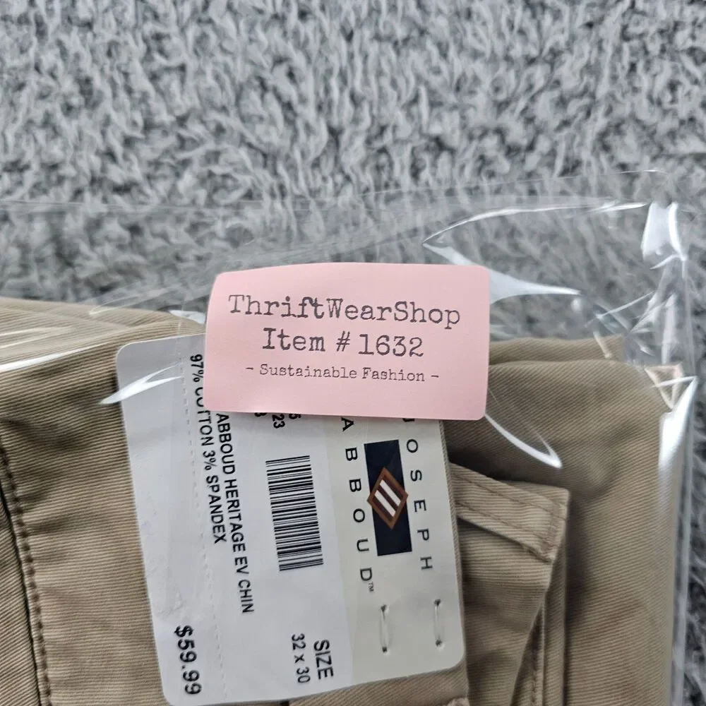 Joseph Abboud Pants 32x29 Khaki Beige Chino Comfort Stretch Preppy Casual NWT